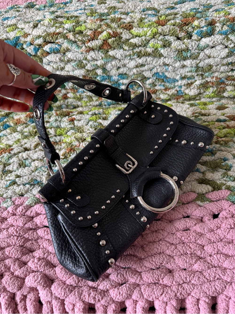 Dolce & Gabbana Black Leather Mini Shoulder Bag with Silver Studs